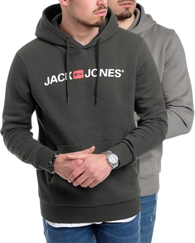 JACK & JONES Herren Hoodie Pullover mit Kapuze Sweatshirt Kapuzenpullover für Männer aus Baumwolle mit Logo/Auswahl an Designs und Farben (Doppelpack Hood 15 (054 RavenW/840 SedonaW, M)) von JACK & JONES