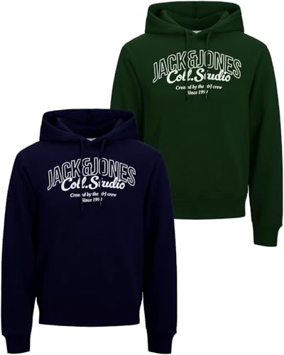 JACK & JONES Herren Hoodie Pullover mit Kapuze Sweatshirt Kapuzenpullover für Männer aus Baumwolle mit Logo/Auswahl an Designs und Farben (Doppelpack Hood 21 (606 SkyCapt./DuffelB, L)) von JACK & JONES