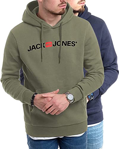 JACK & JONES Herren Hoodie Pullover mit Kapuze Sweatshirt Kapuzenpullover für Männer aus Baumwolle mit Logo/Auswahl an Designs und Farben (Doppelpack Hood 7 (054 Seasp/054 Navy-Grey, S)) von JACK & JONES