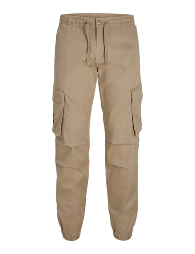 JACK & JONES Herren Hose Cargohose Stoffhose Noah Cuffed Cargo Relaxed Fit, Farbe:Beige, Artikel:-Elmwood, Größe:L von JACK & JONES
