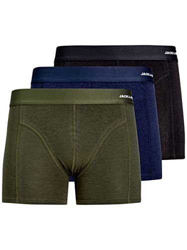 JACK & JONES 3er Pack Herren Unterhosen Shorts Boxershorts Bamboo Trunks, Farbe:Mehrfarbig, Größe:L, Artikel:-Forest Night/Black/Navy Blaze von JACK & JONES