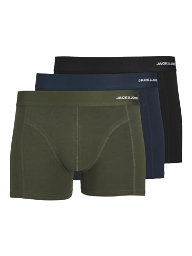 JACK & JONES 3er Pack Herren Unterhosen Shorts Boxershorts Bamboo Trunks, Farbe:Mehrfarbig, Größe:2XL, Artikel:-Forest Night/Black/Navy Blaze von JACK & JONES