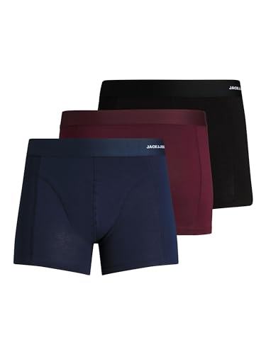 JACK & JONES Herren JACBASIC Bamboo Trunks 3 Pack NOOS Boxershorts, Port Royale/Detail:Black-Navy Blazer, XXL von JACK & JONES