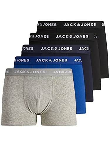 Jack&Jones Herren JACBASIC Plain Trunks 5 Pack Boxershorts, Black/Detail:Black-Navy Blazer-Surf The Web-LGM, S (5er Pack) von JACK & JONES