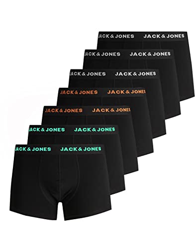 JACK & JONES Herren JACBELMO Trunks 7 Pack, Black/Logo Weiß/Orange/Grün, XXL von JACK & JONES