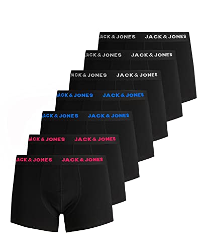 JACK & JONES Herren JACBELMO Trunks 7 Pack, Black/Logo Weiß/Pink/Blau, M von JACK & JONES