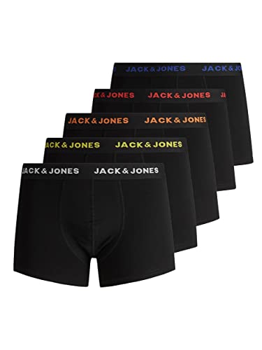 Herren Jack & Jones Set 5er Pack Trunks Boxershorts Stretch Unterhose Basic Jersey Unterwäsche, Farben:Schwarz-2, Größe:L von JACK & JONES