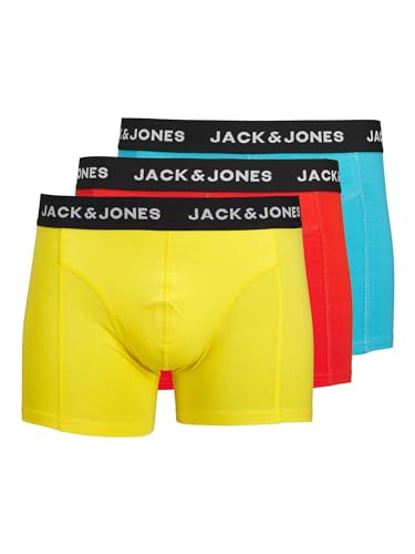 JACK&JONES Herren JACDAVID SOLID Trunks 3 Pack Boxershorts, Scuba Blue/Pack:Buttercup-Orange Red, L (3er Pack) von JACK & JONES