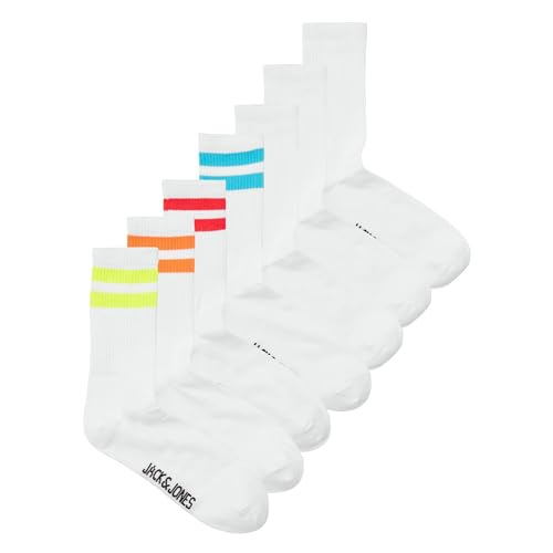 JACK&JONES Herren JACELI Stripes Tennis 7 Pack Socken, White/Pack:White-White-White-White-White-White, One Size von JACK & JONES