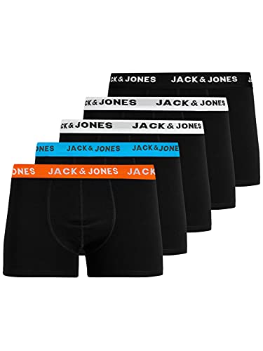 JACK & JONES Herren JACHUEYS Trunks 5 Pack, Black/Wb White - 2 Orange - Bl, L von JACK & JONES