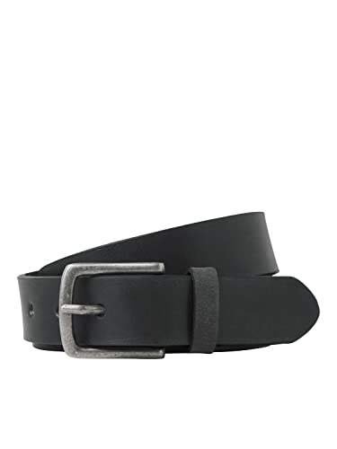 JACK&JONES Herren JACIAN Leather Belt Ledergürtel, Black, 80 von JACK & JONES