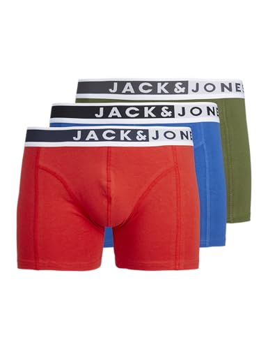 JACK&JONES Herren JACJIMMY SOLID Trunks 3 Pack Boxershorts, Aurora Red/Pack:Cypress-True Blue, Large von JACK & JONES