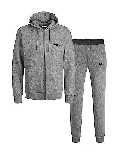 JACK & JONES Herren JACLOGO ZIP AND PANTS SET, Grey Melange/Pants Grey Melang, L von JACK & JONES