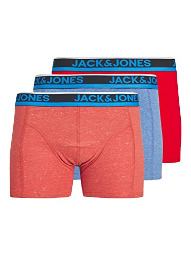 JACK & JONES Herren JACLUKE Trunks 3 Pack Boxershorts, Barbados Cherry/Pack:Barbados Cherry-Blue, L von JACK & JONES