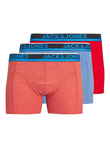 JACK & JONES Herren JACLUKE Trunks 3 Pack Boxershorts, Barbados Cherry/Pack:Barbados Cherry-Blue, M von JACK & JONES