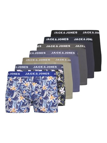 JACK&JONES Herren JACMASON Flower Trunks 7 Pack Boxershorts, True Blue/Pack:Nightshadow Blue-Night Sky-Overland Trek-Nightshadow Blue-Pavement-Black, S von JACK & JONES