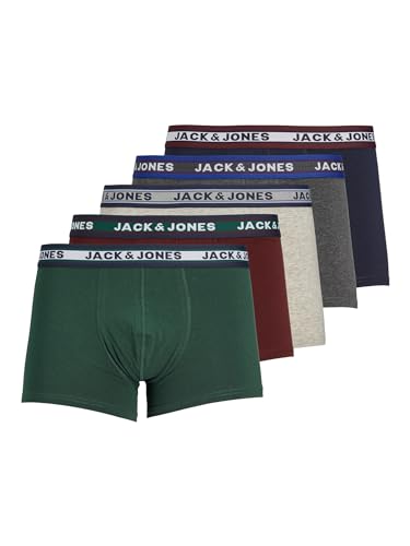 JACK & JONES Herren Unterhosen Shorts Boxershorts Trunks 5er Pack, Farbe:Mehrfarbig, Wäschegröße:L, Artikel:-DGM/sea Moss/Port Royale/Navy Blazer/LGM von JACK & JONES