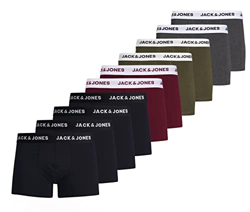 Jack & Jones Herren Jacsolid Trunks 10 Packs Boxershorts, 4x Schwarz, 2x Port Royale, 2 Ivy Green, 2x Dark Grey Melange ,S von JACK & JONES
