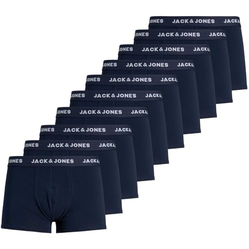JACK & JONES Herren 10er Pack Boxershorts Trunks Set Stretch Hose Unterwäsche Basic Jersey JACSOLID, Farben:Dunkelblau, Größe:S von JACK & JONES