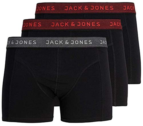 JACK & JONES Herren JACWAISTBAND JACBACK Trunks 3 Pack, Asphalt/Firey red - Firey red, XL von JACK & JONES