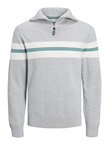 JACK&JONES Herren JCOJEAN Knit Half Zip Pullover, Light Grey Melange/Detail:Blocking, L von JACK & JONES