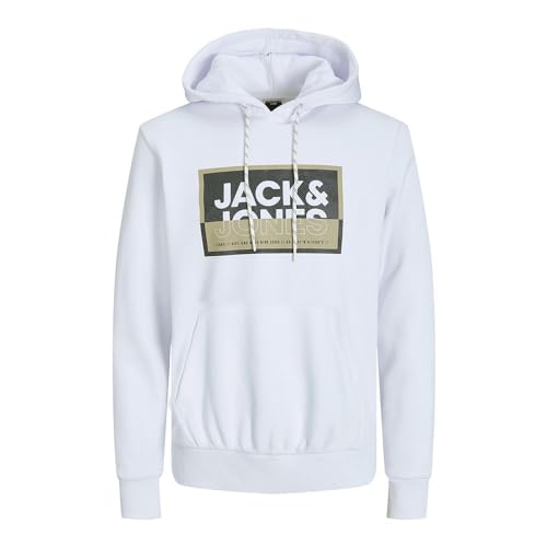 JACK&JONES Herren JCOLOGAN SS24 Print Sweat Hood Sweatshirt, White, M von JACK & JONES