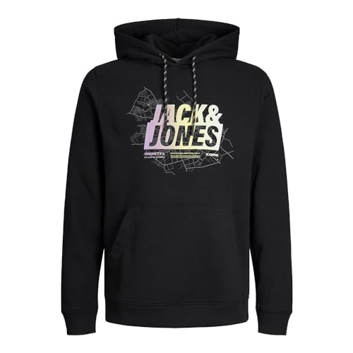 JACK&JONES Herren JCOMAP Summer Logo Sweat Hood PLS Kapuzenpullover, Black/Detail:Solid map-Gradient JJ, 4X-Large von JACK & JONES