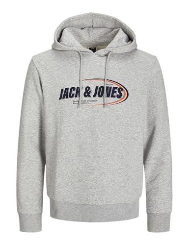 JACK&JONES Herren JCORAY Branding Sweat Hood FST Kapuzenpullover, Light Grey Melange/Detail:New, S von JACK & JONES