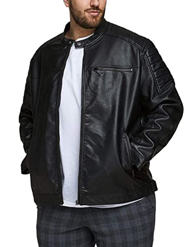 Herren Jack & Jones Kunstleder Jacke Plus Size | Biker Bomber Übergangs Blouson | Übergröße JJEROCKY, Farben:Schwarz, Größe Jacken:6XL von JACK & JONES