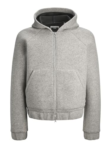 JACK&JONES Herren JCOTERRAIN Bonded Wool Hoodie Kurzjacke, Grey Melange/Detail:Melange, XL von JACK & JONES