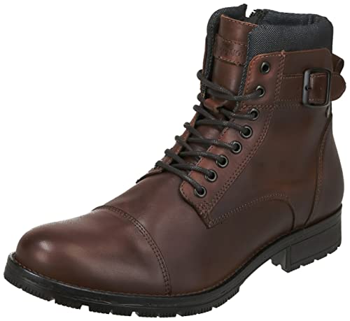 JACK & JONES Herren JFWALBANY Leather Brown Stone STS Biker Boots, 47 EU von JACK & JONES