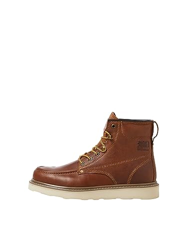 JACK&JONES Herren JFWALDGATE MOC Leather Boot SN Schnürstiefelette, Cognac, 41 EU von JACK & JONES