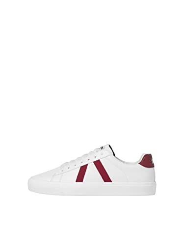 JACK & JONES Herren JFWFREEMAN PU Sneaker, Bright White/Detail:RED Dahlia, 42 EU von JACK & JONES