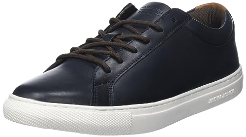 JACK&JONES Herren JFWGALAXY Leather Ledersneaker, Navy Blazer/Detail:Dark Cognac, 41 EU von JACK & JONES