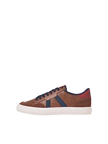 JACK & JONES Herren JFWMORDEN PU Combo 2.5 SN Sneaker, Cognac/Detail:Navy/RED, 40 EU von JACK & JONES