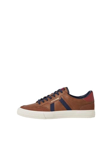 JACK & JONES Herren JFWMORDEN PU Combo 2.5 SN Sneaker, Cognac/Detail:Navy/RED, 40 EU von JACK & JONES