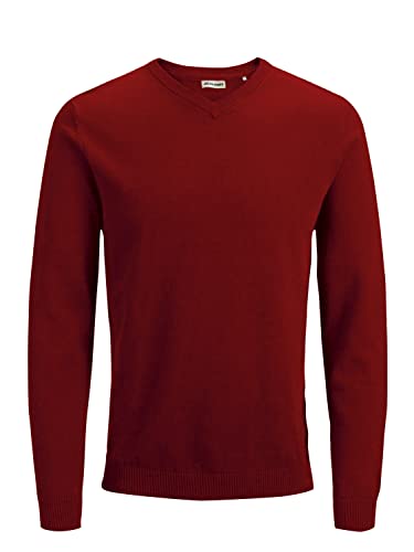 JACK & JONES Herren JJEBASIC Knit V-Neck 12137194, Red Dahlia, L von JACK & JONES