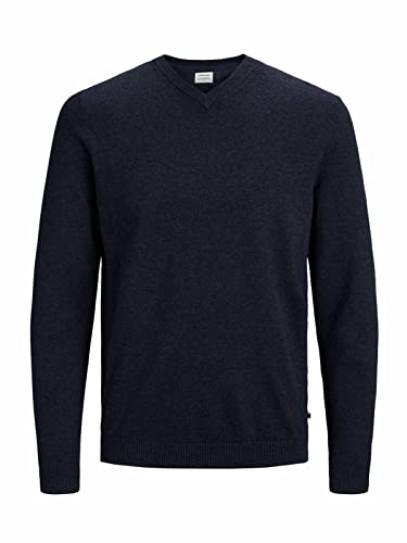 JACK & JONES Herren JJEBASIC Knit V-Neck NOOS 12137194, Insignia Blue/Twisted with bla, S von JACK & JONES