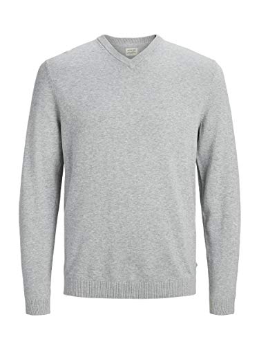 JACK & JONES Herren JJEBASIC Knit V-Neck NOOS 12137194, Light Grey Melange, XXXL von JACK & JONES