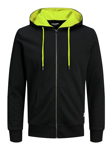 JACK & JONES Herren JJEBASIC Sweat Zip Hood, Zip Hood Jacke, Black/Safety Yellow(NEON), S von JACK & JONES