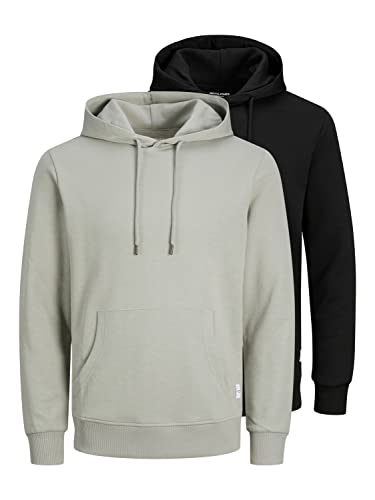 JACK & JONES Herren JJEBASIC Sweat Hood 2PK MP Kapuzenpullover, Wrought Iron/Pack:Wrought Iron+Black, XL von JACK & JONES