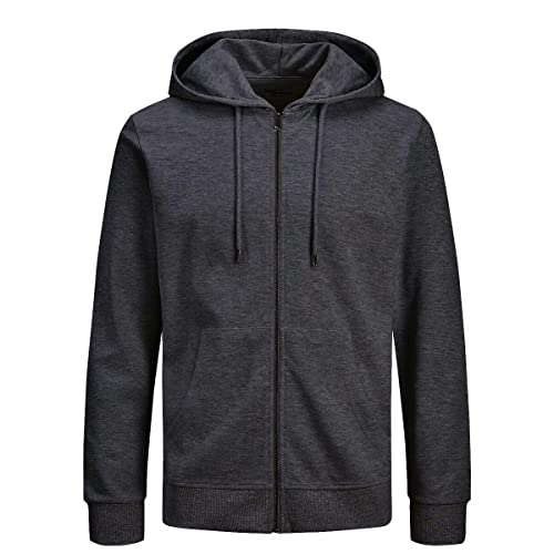 JACK & JONES Herren JJEBASIC Sweat Zip Hood, Dark Grey Melange/REG, S von JACK & JONES