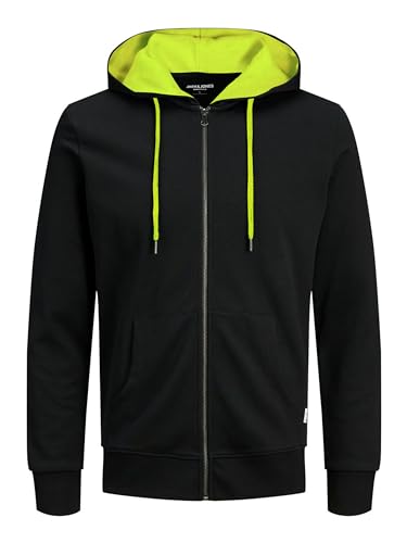 JACK & JONES Herren JJEBASIC Sweat Zip Hood, Black/Safety Yellow(NEON), XL von JACK & JONES