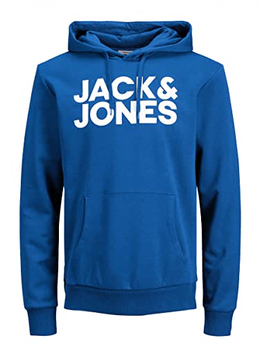 JACK & JONES Herren JJECORP Logo Sweat Hood, Classic Blue/Large Print/W Wh, L von JACK & JONES