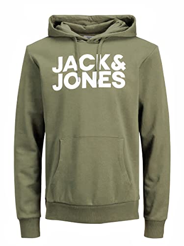 JACK & JONES Herren JJECORP Logo Sweat Hood, Dusty Olive/Large Print/W WHI, L von JACK & JONES