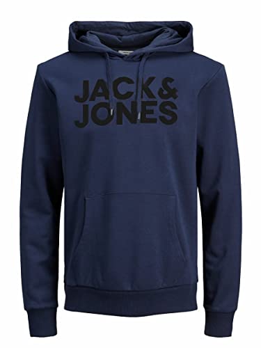 JACK & JONES Herren JJECORP Logo Sweat Hood, Navy Blazer/Large Print/W Bla, XS von JACK & JONES