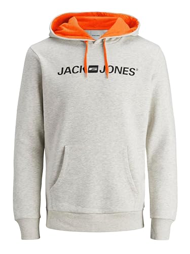 JACK & JONES Herren JJECORP Old Logo Sweat Hood, Kapuzen Hoodie Langarm, White Melange/Shocking Orange, XS von JACK & JONES