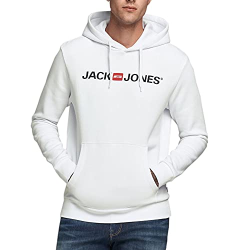 JACK & JONES Herren Corp Logo Sweat Hood Kapuzen Sweatshirt Basic Jumper Reg Fit, Farben:Weiß, Größe Pullover:M von JACK & JONES