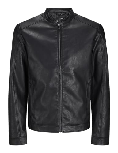 JACK&JONES Herren JJEDYLAN CLEAN PU Jacket NOOS Bikerjacke, Black, L von JACK & JONES