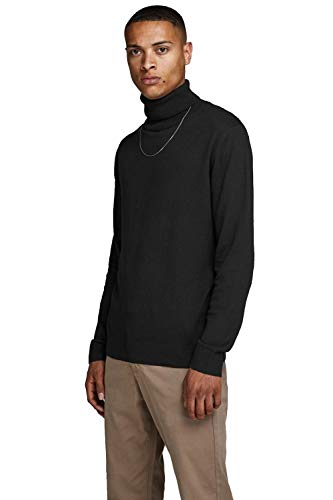 Herren Jack & Jones Dünner Rollkragen Strickpullover | Klassischer Rundhals Sweater | Langarm Basic JJEEMIL, Farben:Schwarz, Größe Pullover:S von JACK & JONES